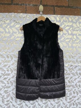 Linda Richards Luxury Real Fur Puffer Long Vest Black  M Gorpcore Glam